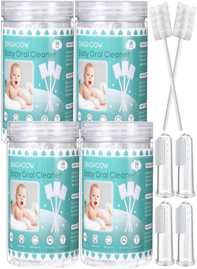Singhoow 200 Pieces Baby Tongue Cleaner Disposable Infant Oral Cleaner with 4 Pieces Finger Toothbrush Soft Gauze Baby Mouth Newborn for Tooth Mouth Dental Care(Blue) - Image 1